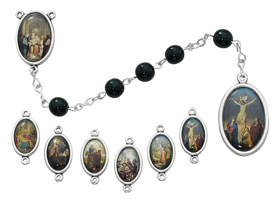 (722R) 7MM BLACK 7 SORROWS CHAPLET