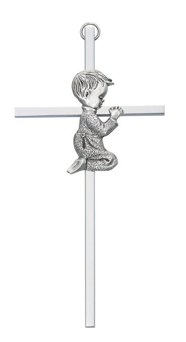 6 in Silver Boy Cross Boxed  - 73-13602