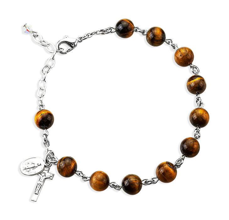 Genuine Tiger Eye Round Sterling Silver Rosary Bracelet - B7800TG