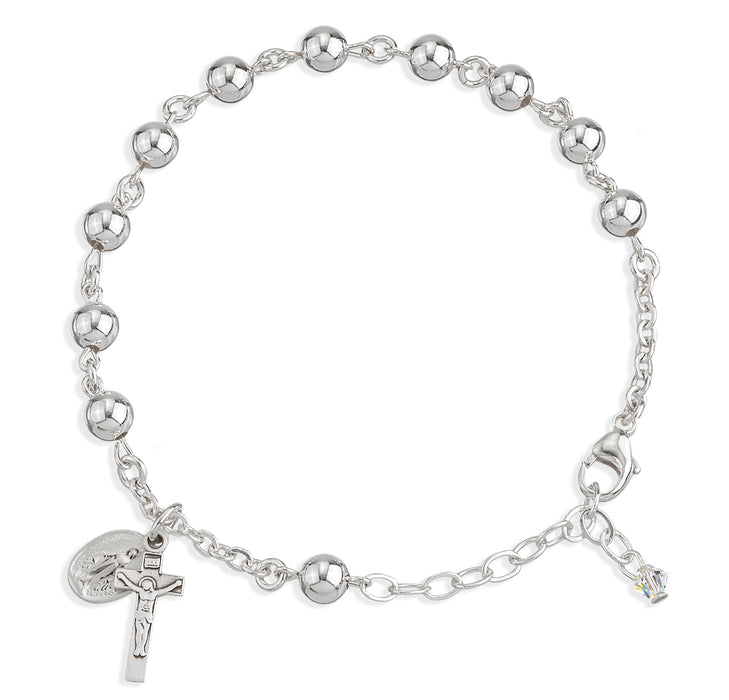 High Polished Round Sterling Silver Rosary Bracelet - B8506