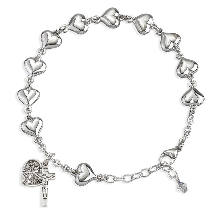 Heart Shape Sterling Silver Rosary Bracelet - B8811