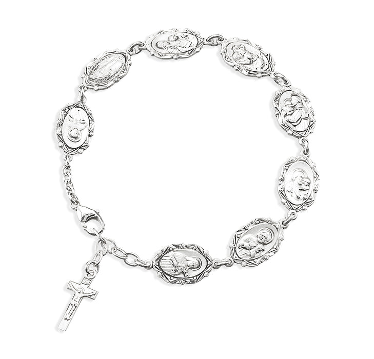 Patron Saint Medals Sterling Silver Bracelet - B8855