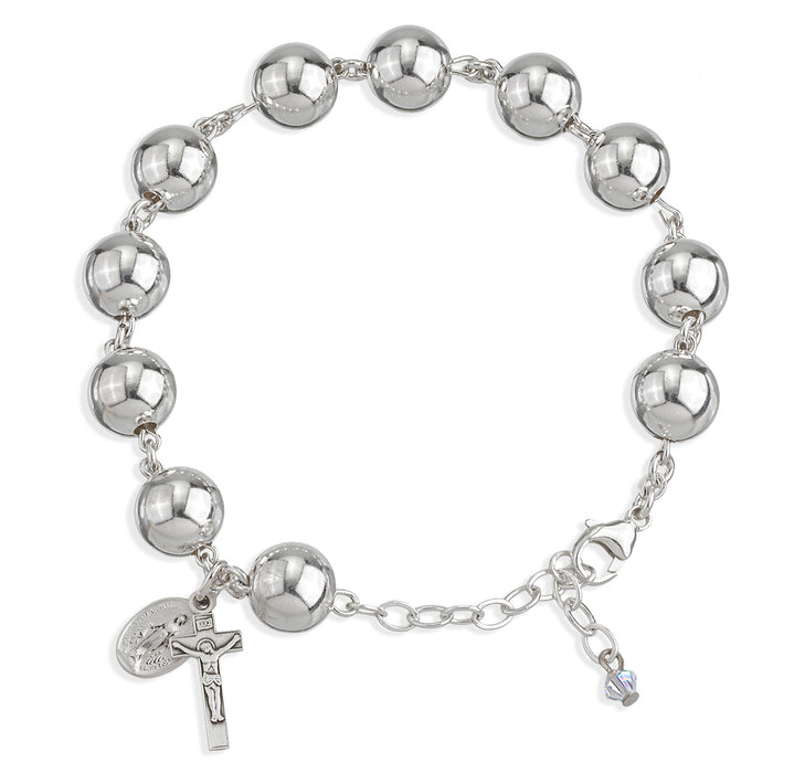 Round Shape Sterling Silver Rosary Bracelet - B8990