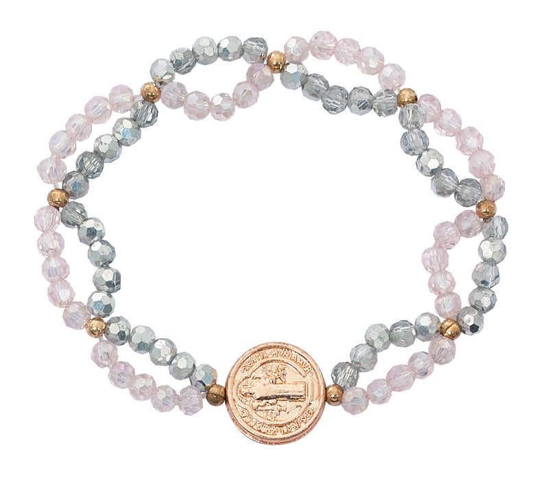 PINK/CRYSTAL ST BENEDICT STRETCH  BRACELET-BR133C