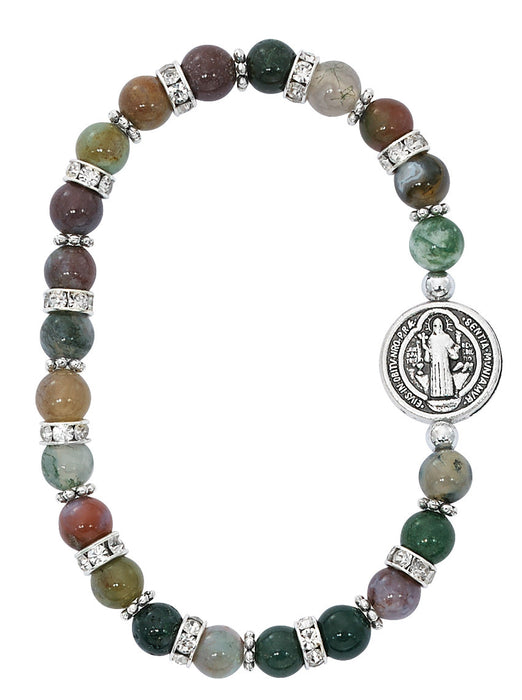 INDIA AGATE ST. BENEDICT STRETCH BRACELET