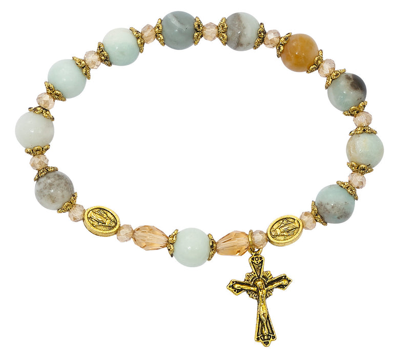 AMAZONITE ANTIQUE GOLD ROSARY STRETCH BRACELET-BR152C