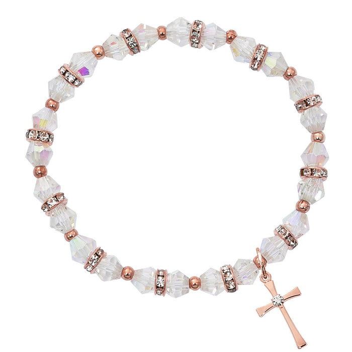 ROSE GOLD CRYSTAL CROSS STRETCH BRACELET-BR196