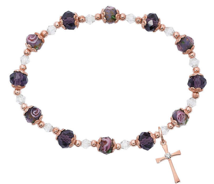 ROSE GOLD FLOWER CROSS STRETCH BRACELET