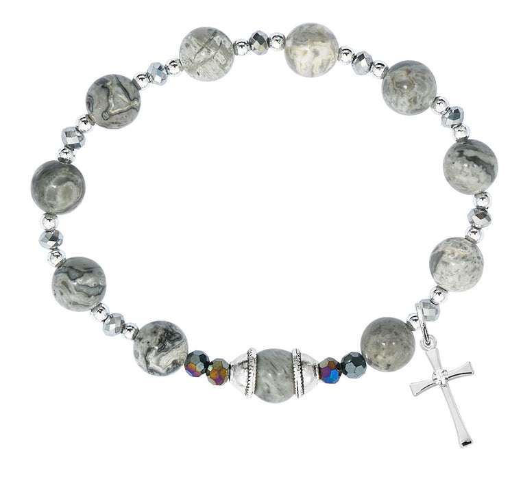 GREY MARBLE CROSS STRETCH BRACELET