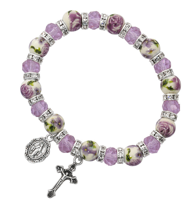 VIOLET CRYSTAL & CERAMIC STRETCH BRACELET-BR234C