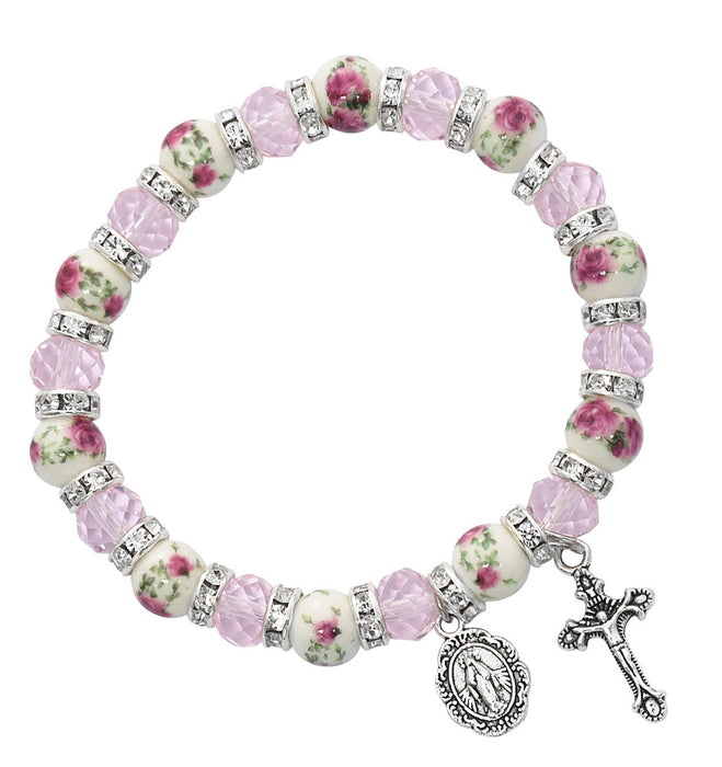 PINK CRYSTAL/CERAMIC STRETCH BRACELET-BR236C