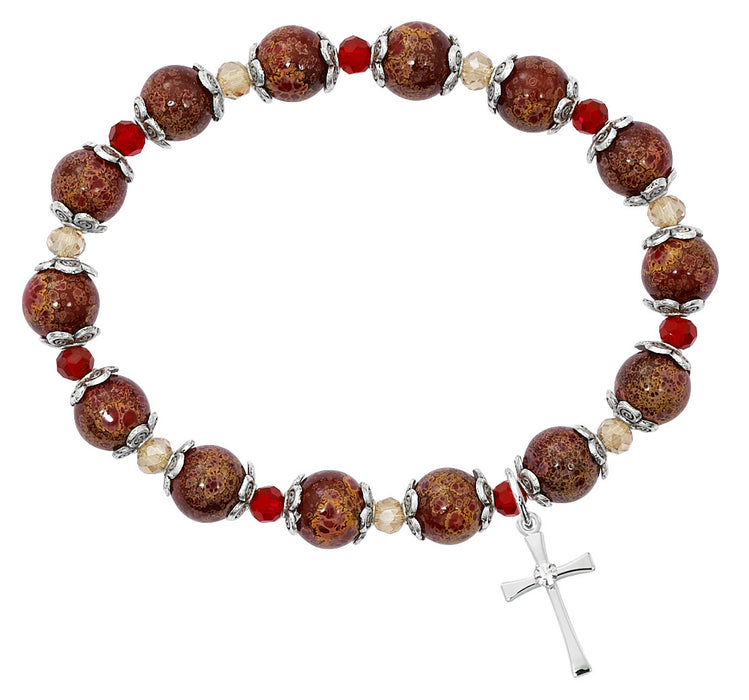 RED MARBLE CROSS STRETCH BRACELET