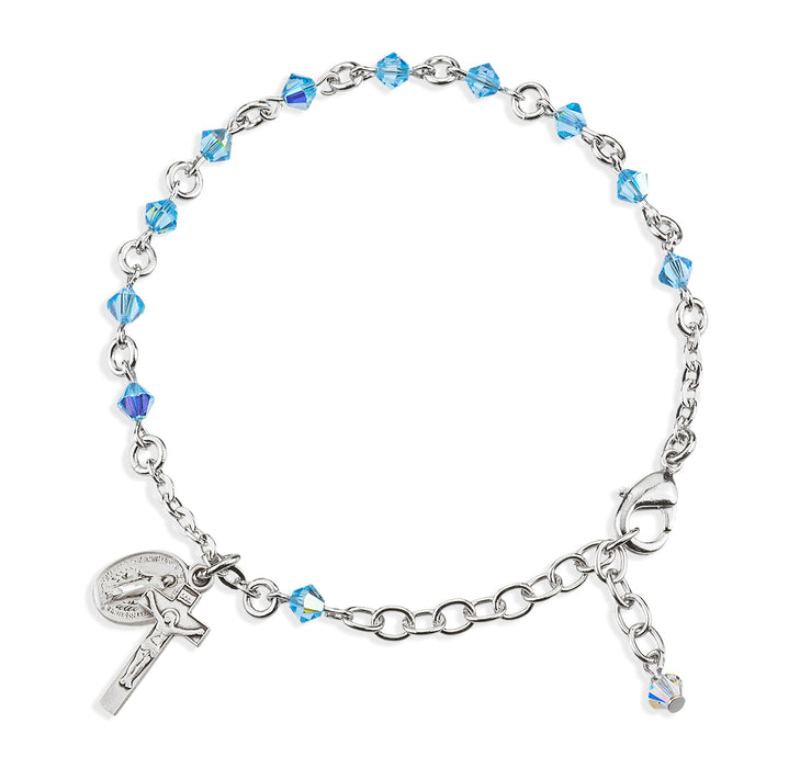 Rosary Bracelet Created with 4mm Aqua Finest Austrian Crystal Rondelle Beads by HMH - BR6504AQ