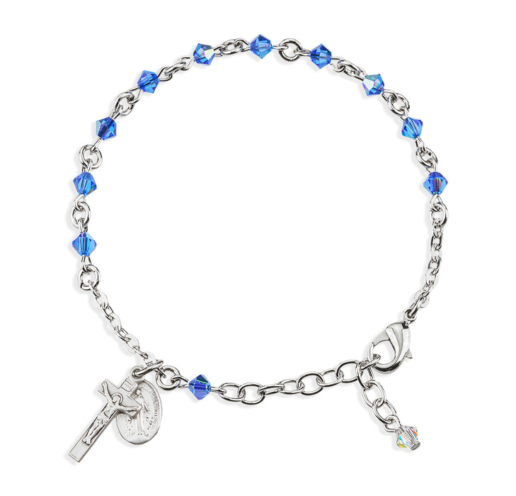 Rosary Bracelet Created with 4mm Sapphire Finest Austrian Crystal Rondelle Beads by HMH - BR6504SP