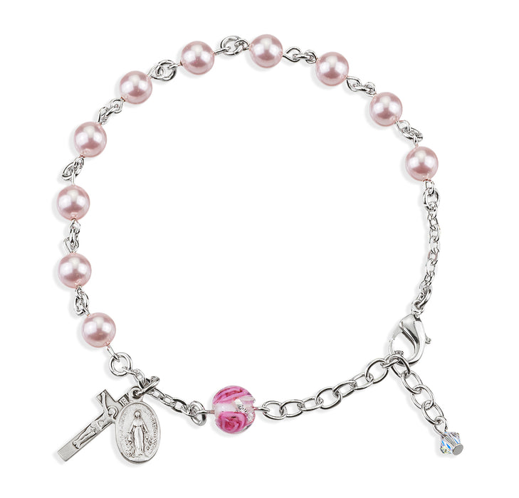 Rosary Bracelet Created with 6mm Pink Finest Austrian Crystal Pearl Beads by HMH - BR690PK