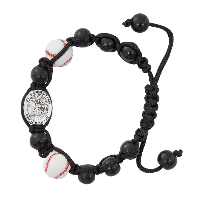 BLACK BASEBALL ST. SEBASTIAN ADJUSTABLE BRACELET-BR733C