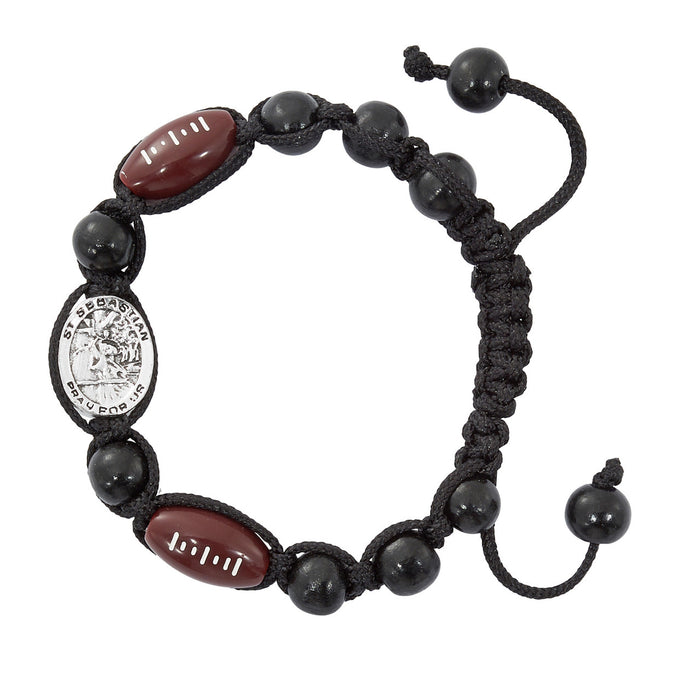 BLACK FOOTBALL ST. SEBASTIAN ADJUSTABLE BRACELET-BR735C