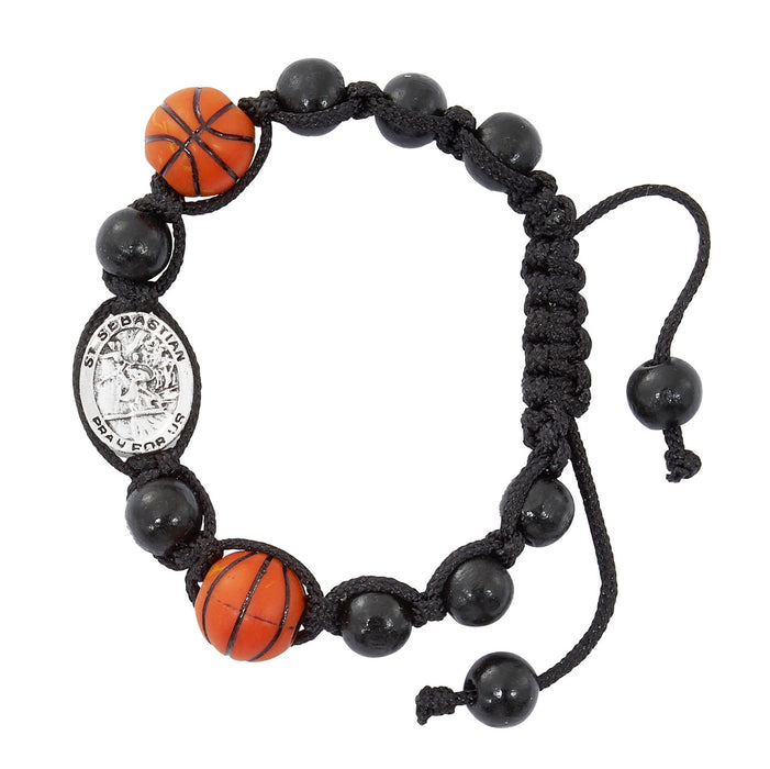 BLACK BASKETBALL ST. SEBASTIAN ADJUSTABLE BRACELET-BR736C