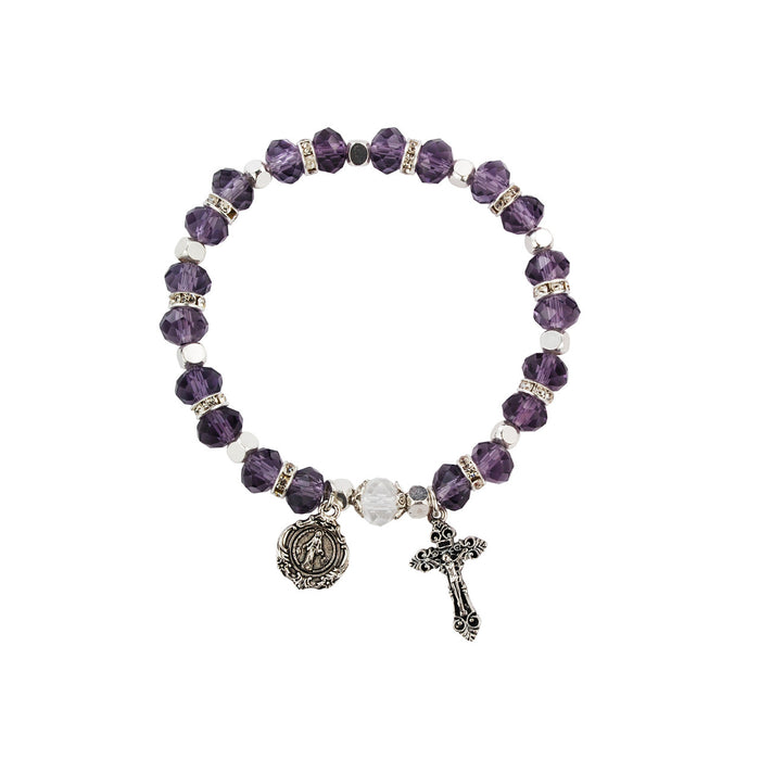 LIGHT AMETHYST ROSARY STRETCH  BRACELET-B812C