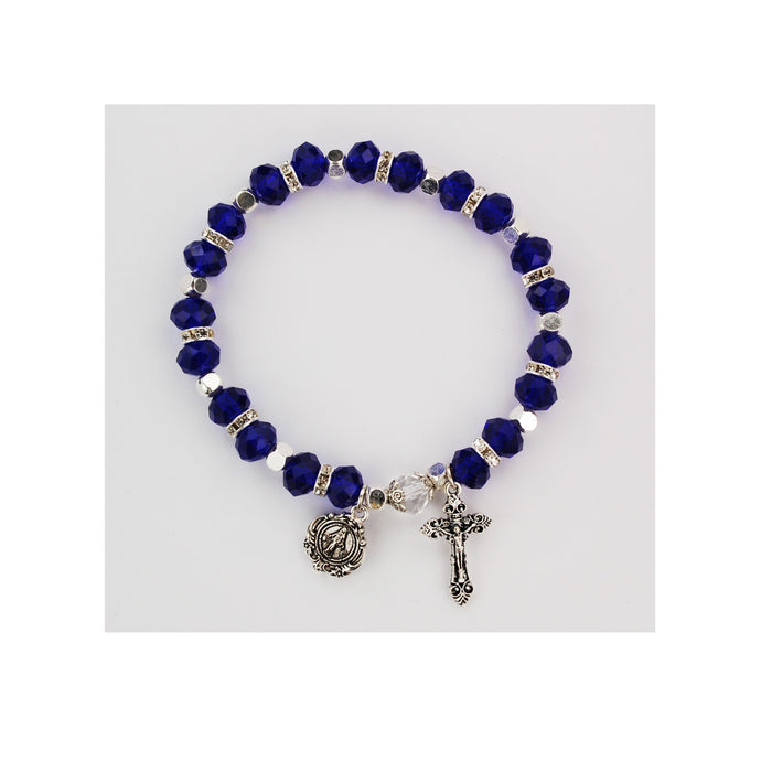 DARK BLUE ROSARY STRETCH  BRACELET-BR815C