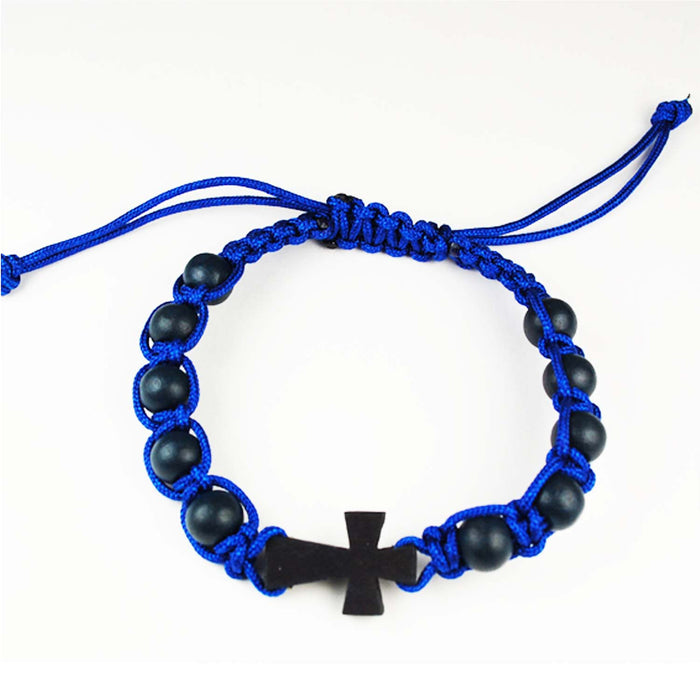 BLUE CORDED CROSS ADJUSTABLE  BRACELET-BR854C