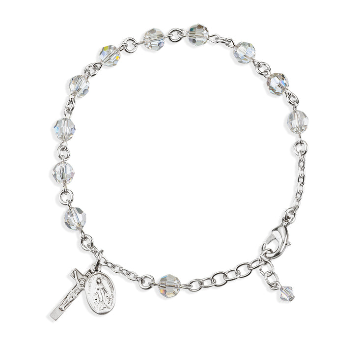 Rosary Bracelet Created with 6mm Clear Finest Austrian Crystal Round Beads by HMH - BR8550CRP