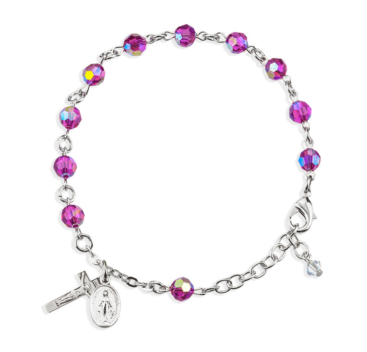 Rosary Bracelet Created with 6mm Fuchsia Finest Austrian Crystal Round Beads by HMH - BR8550FA