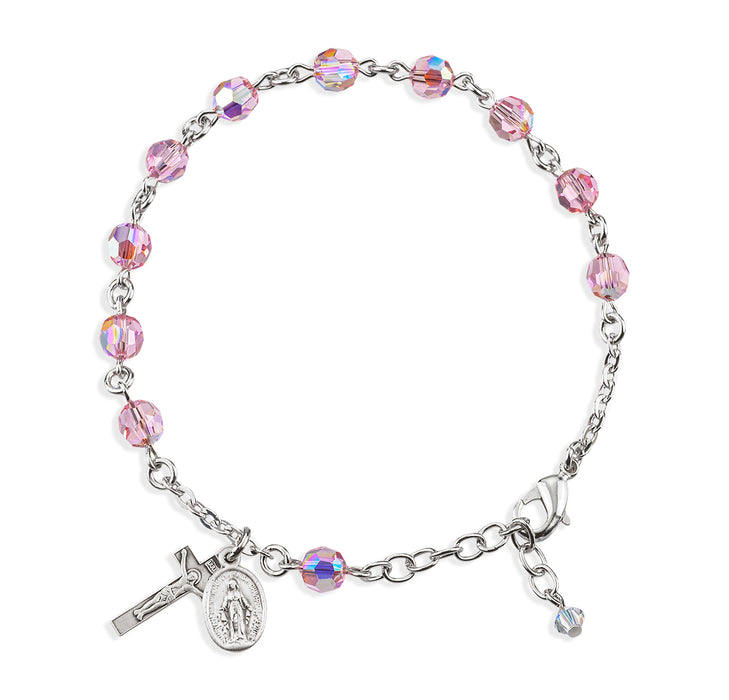 Rosary Bracelet Created with 6mm Light Rose Finest Austrian Crystal Round Beads by HMH - BR8550LR