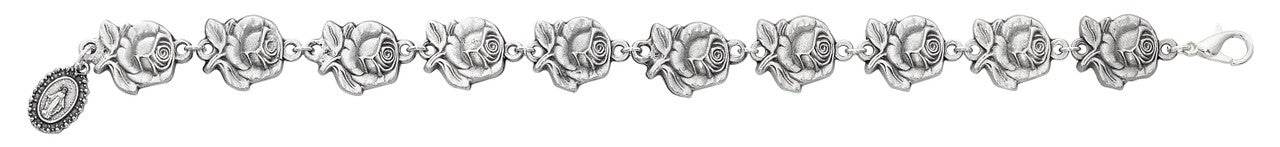 SILVER OXIDIZED ROSE SAINT BRACELET-BR876C