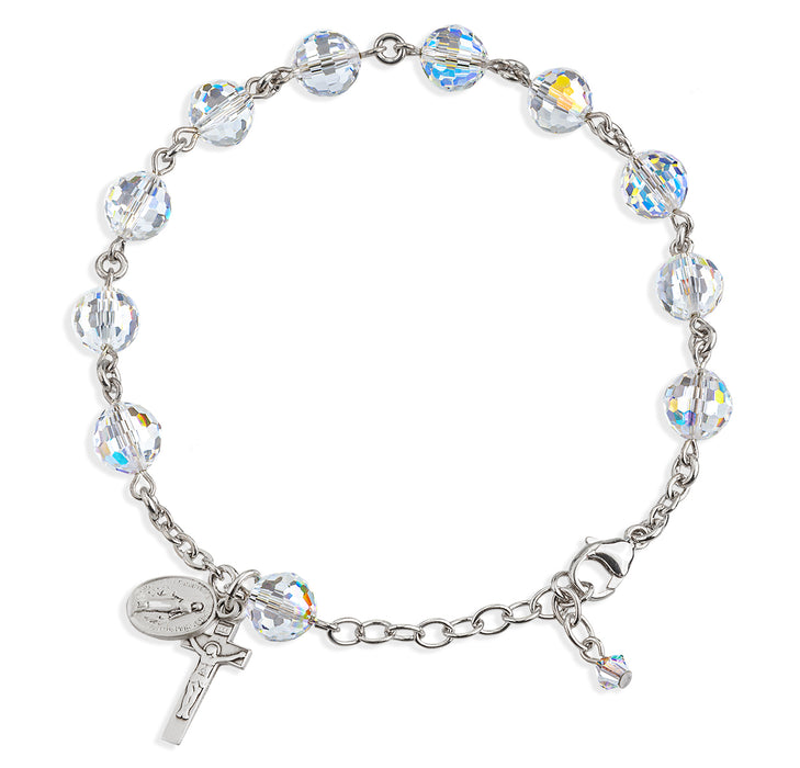 Rosary Bracelet Created with 8mm Aurora Borealis Finest Austrian Crystal Multi-Facted Beads by HMH - BR8800