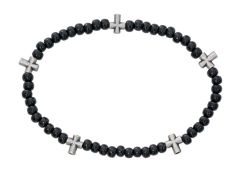 BLACK WOOD CROSS STRETCH BRACELET-BR896C