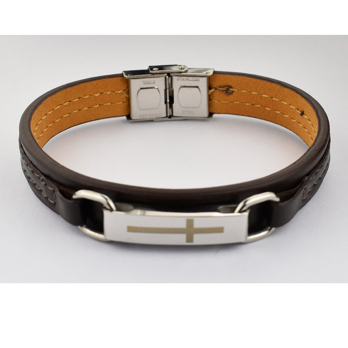 MEN'S LEATHER BRACELET W/CROSS-BR962