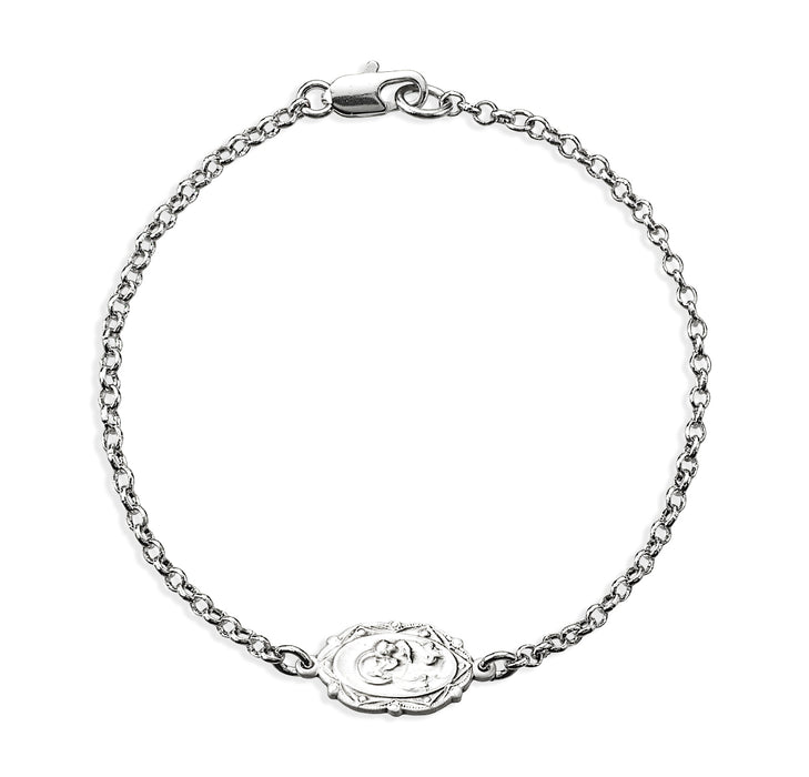 Sterling Silver St. Joseph Medal on Platinum Plated Rolo Chain Bracelet 7 1/2" - BRS3606R