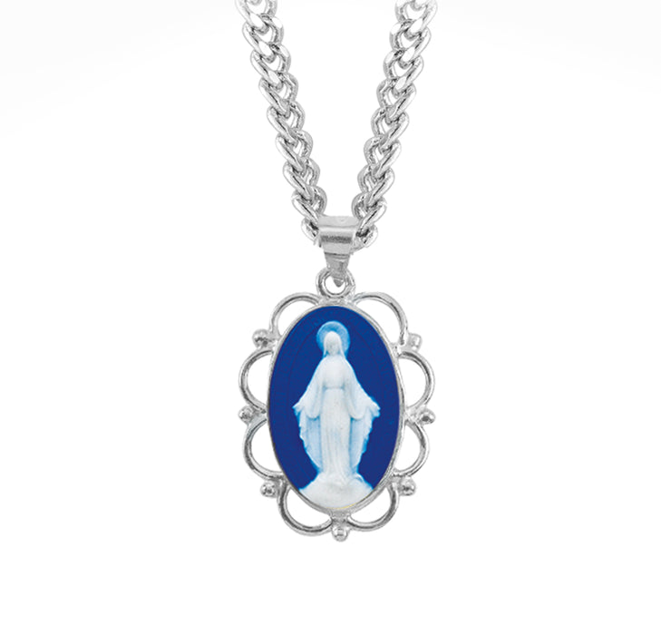 Dark Blue Sterling Silver Cameo Miraculous Medal - CM170018