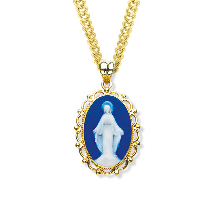 Dark Blue Gold Over Sterling Silver Cameo Miraculous Medal - CM1707GS24