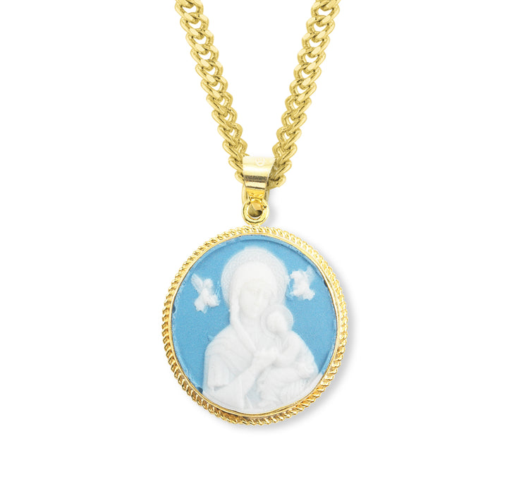 Light Blue Gold Over Sterling Silver Our Lady of Perpetual Help Cameo Medal - CM1719GS20