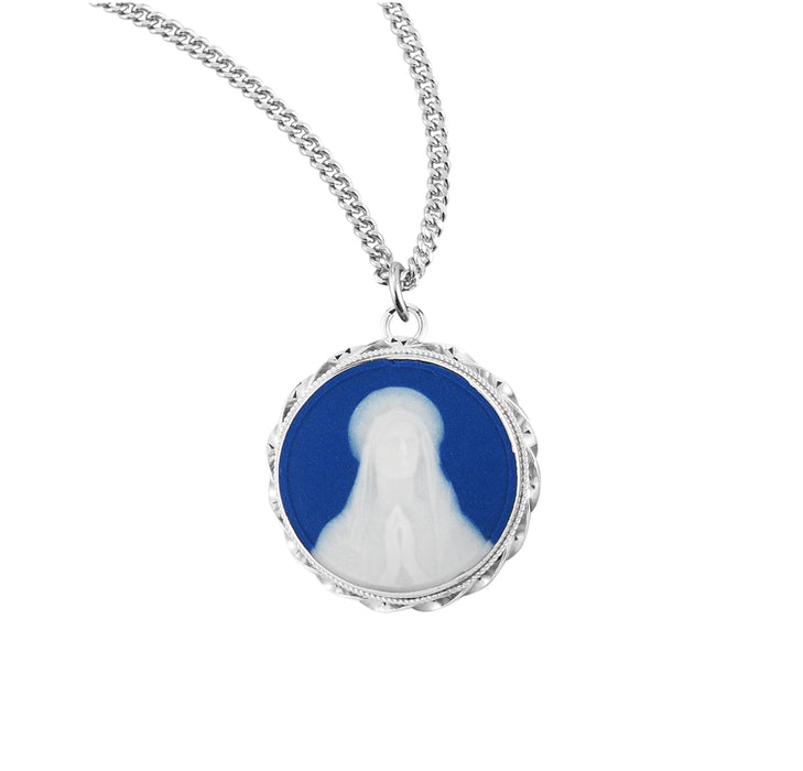 Blue Our Lady of Lourdes Cameo Medal - CM172618