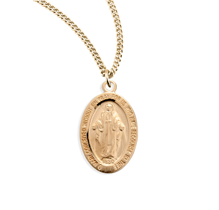 Gold Over Sterling Silver Oval Miraculous Medal - GS111418