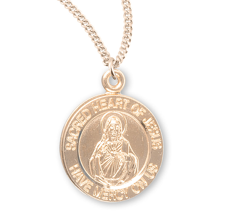 Sacred Heart of Jesus Double Sided Round Gold Over Sterling Silver Scapular Medal - GS125618