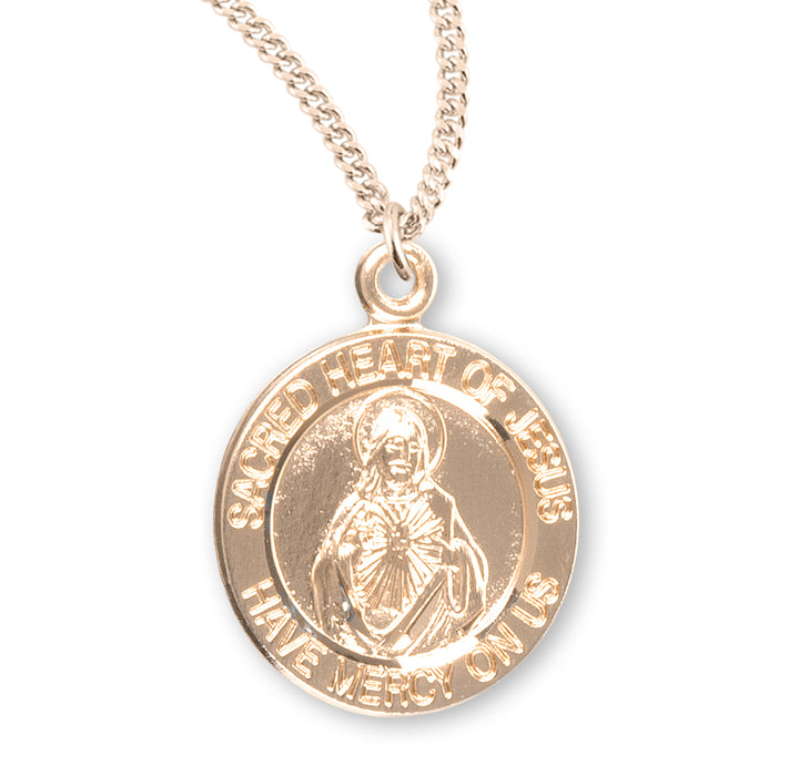 Sacred Heart of Jesus Double Sided Round Gold Over Sterling Silver Scapular Medal - GS125718