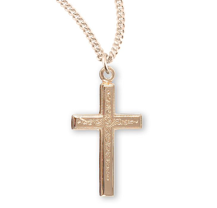 Gold Over Sterling Silver Vine Pattern Cross - GS173918