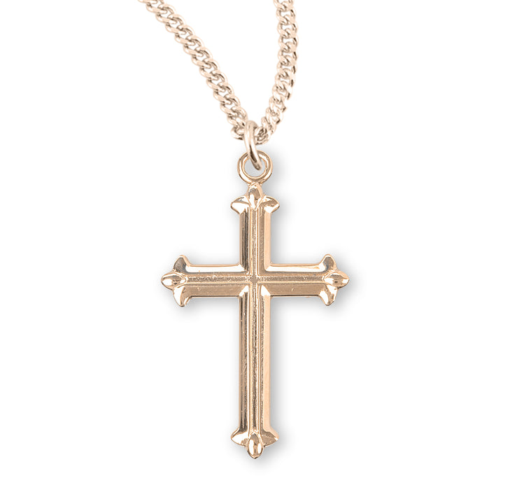 Fleur De Lis Tipped Gold Over Sterling Silver Cross - GS174518