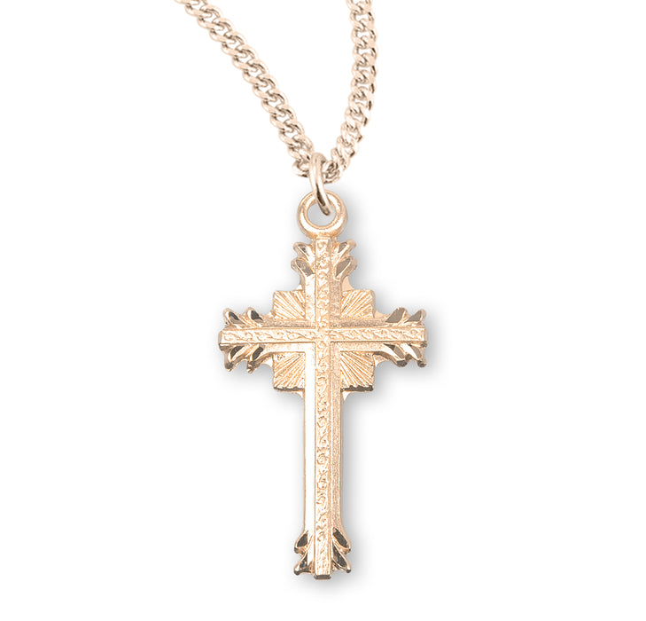 Gold Over Sterling Silver Flare Tipped Cross with a Scrolled Center - GS176918