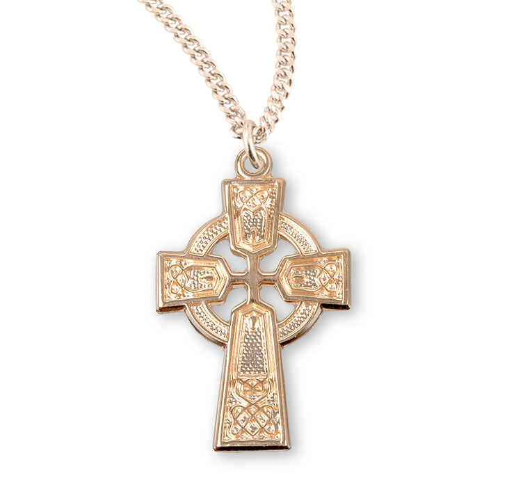 Gold Over Sterling Silver Irish Celtic Cross Pendant - GS179018