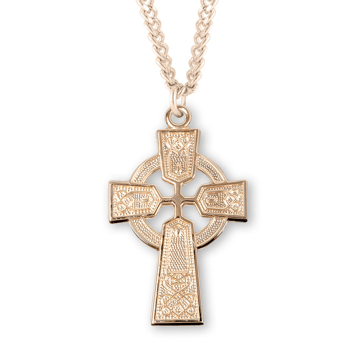 Gold Over Sterling Silver Irish Celtic Cross Pendant - GS179224