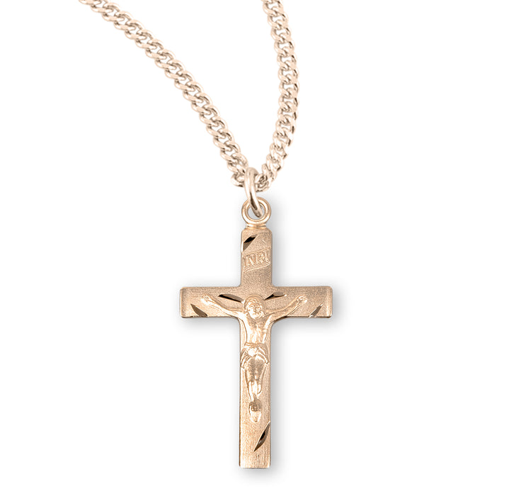 Basic Engraved Gold Over Sterling Silver Crucifix - GS181018