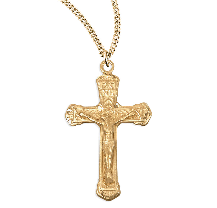 Intricate Lined Gold Over Sterling Silver Crucifix - GS182120