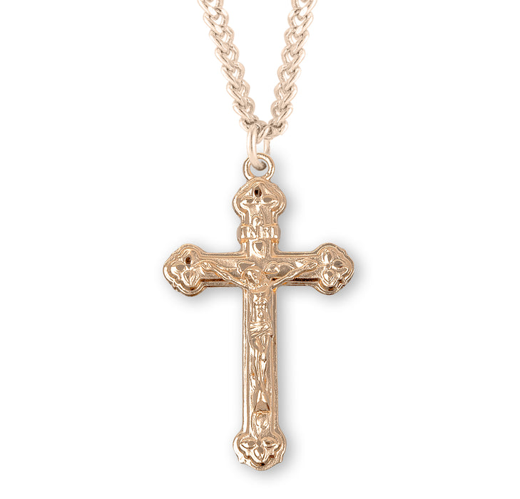 Vine and Leaf Pattern Gold Over Sterling Silver Crucifix - GS182320