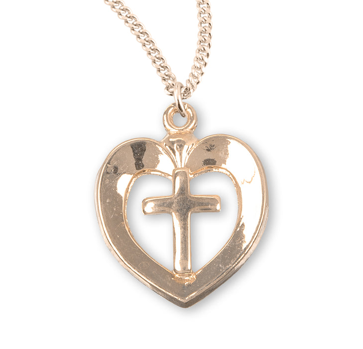 Gold Over Sterling Silver Heart with Cross - GS371018