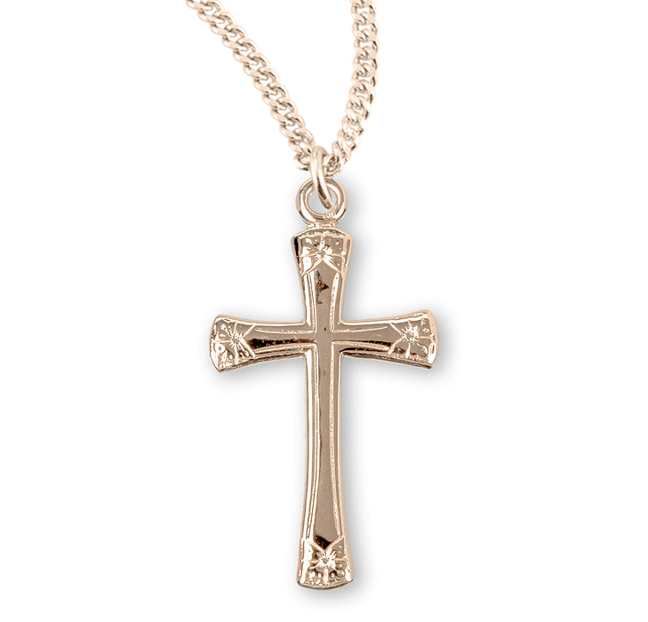 Flower Tipped Gold Over Sterling Silver Cross - GS374618